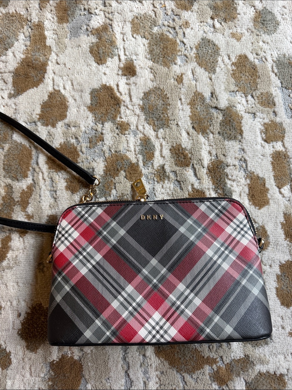 DKNY Black and Red Plaid Crossbody Bag